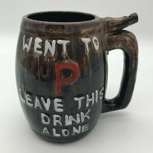 Vintage Beer Whistle Mug Brown Drip Glazed Funny Unique Cup Leave My Drink Alone